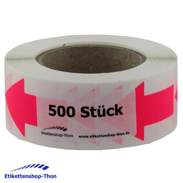 Pfeilaufkleber - Leuchtpink auf Rolle - 30 x 50 mm - 500 Stück